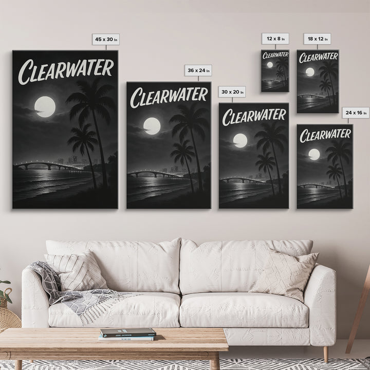 Clearwater Florida Travel Poster, Framed Canvas Print, Dark Moody City Wall Art, Clearwater Wall Art, Travel Poster Set, Travel Art Print