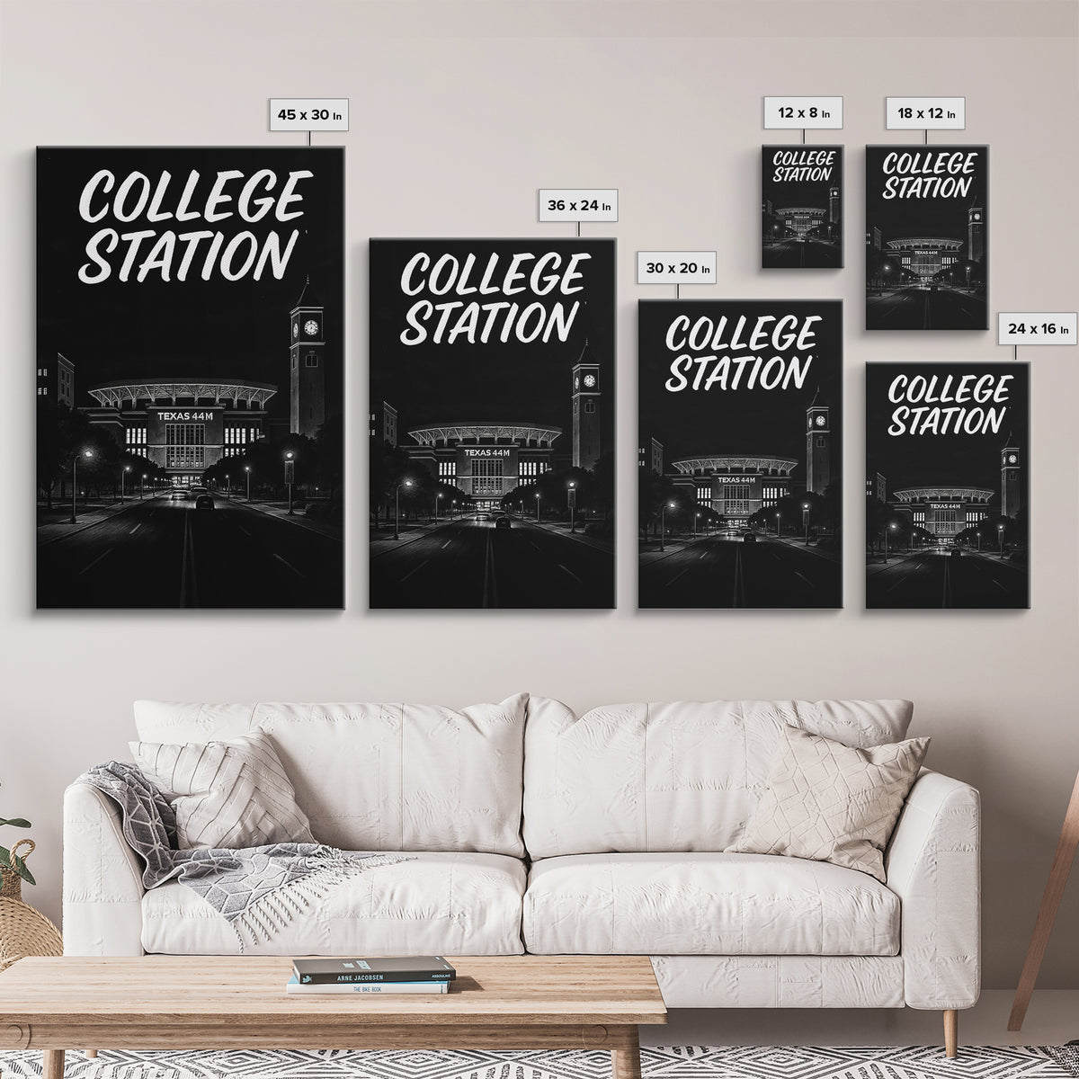 College Station Travel Poster, Canvas Print, Night Street Poster Art, College Station City Art, Travel Poster Art, Vintage Travel Art