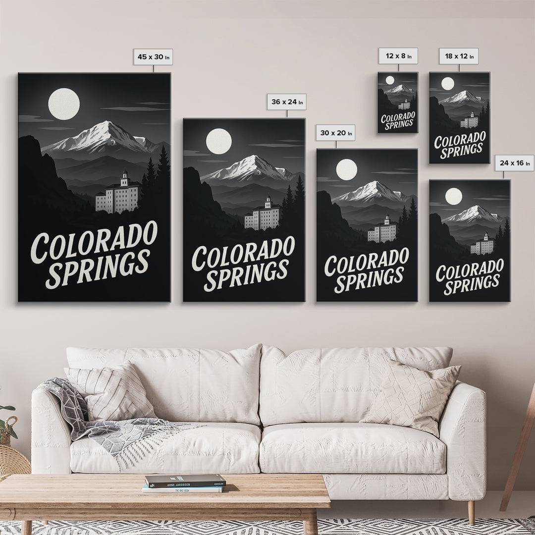 Colorado Springs Travel Poster, Canvas Print, Black And White Travel Art, Colorado Springs City Art, Travel Poster Art, City Illustration