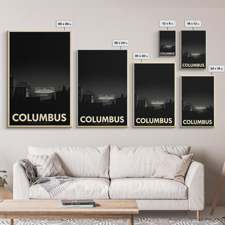 Columbus Travel Poster, Canvas Print, Vintage Noir Poster Art, Columbus City Art, Travel Art Print, Living Room Wall Art, City Travel Prints