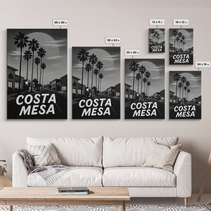 Costa Mesa Travel Poster, Framed Canvas Print, Night Street Poster Art, Costa Mesa Poster Print, Eclectic Wall Decor, Retro Travel Print