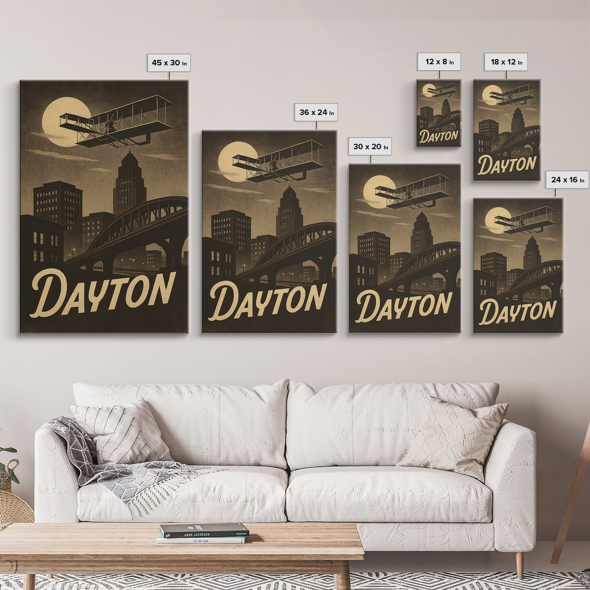 Dayton Travel Poster, Framed Canvas Print, Black And White Travel Art, Dayton Art Print, Modern Wall Decor, Eclectic Wall Decor