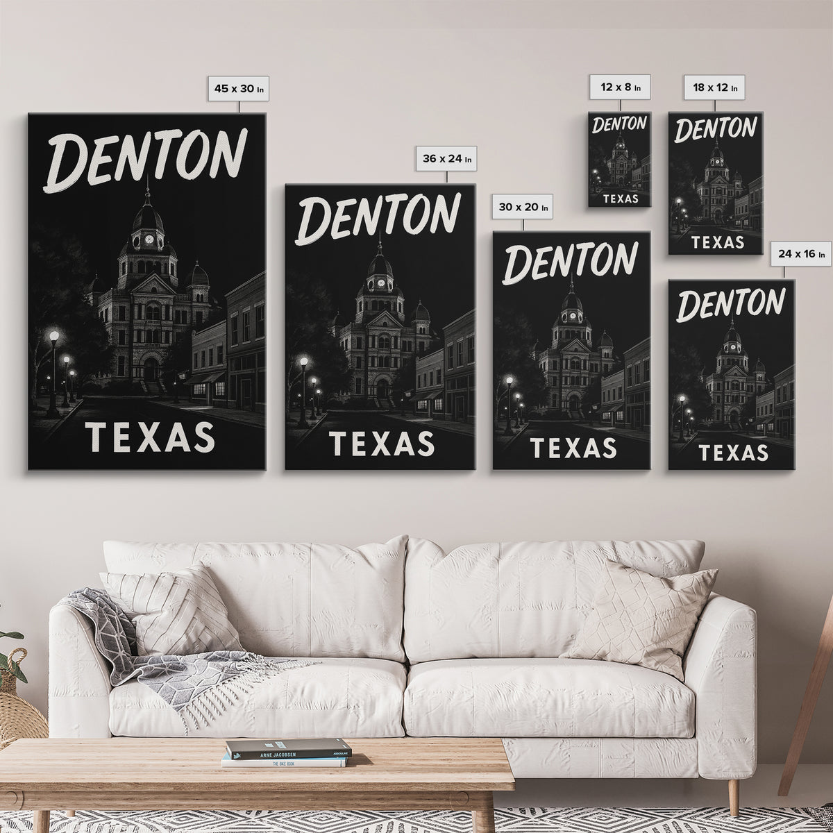 Denton Travel Poster, Framed Canvas Print, Dark Moody City Wall Art, Denton Poster Print, Gift For Travelers, Vintage Travel Art