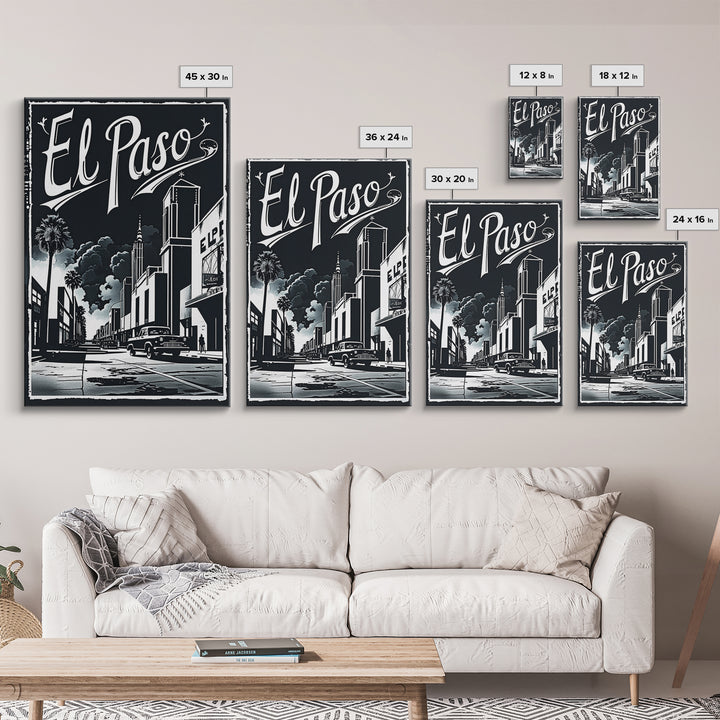 El Paso Travel Poster, Canvas Print, Night Street Poster Art, El Paso Wall Art, Fine Art Print, Vintage City Poster, City Travel Prints