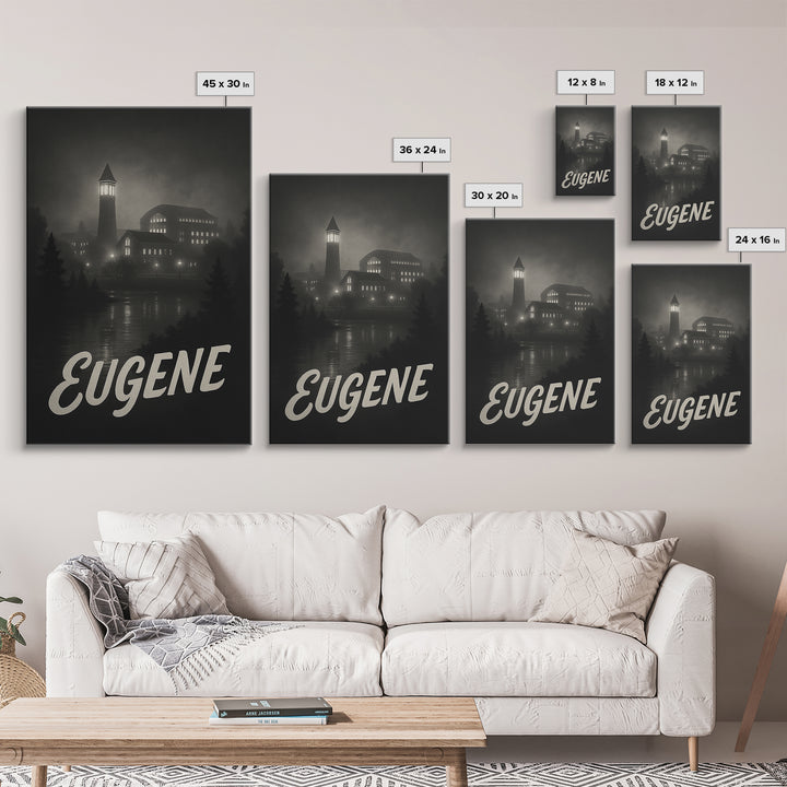 Eugene Oregon Travel Poster, Canvas Print, Black And White Travel Art, Eugene Travel Art, City Art Print, Gift For Travelers, Poster Art