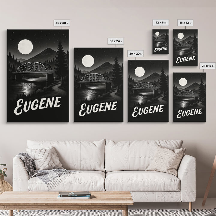 Eugene Travel Poster, Framed Canvas Print, Night Street Poster Art, Eugene Art Print, Retro Travel Print, Fine Art Print, Travel Poster Art