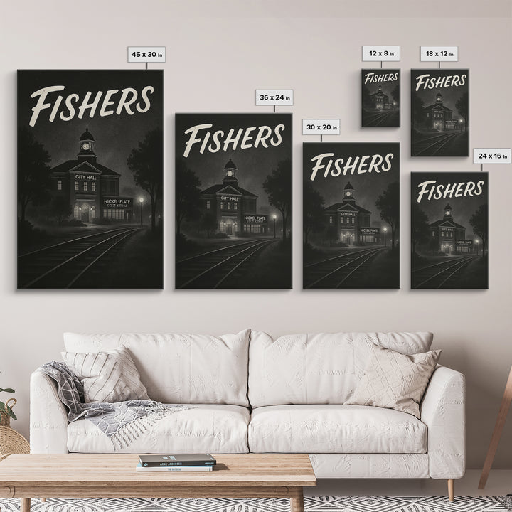 Fishers Indiana Travel Poster, Canvas Print, Night Street Poster Art, Fishers City Art, Modern Wall Decor, City Travel Prints, Art Print