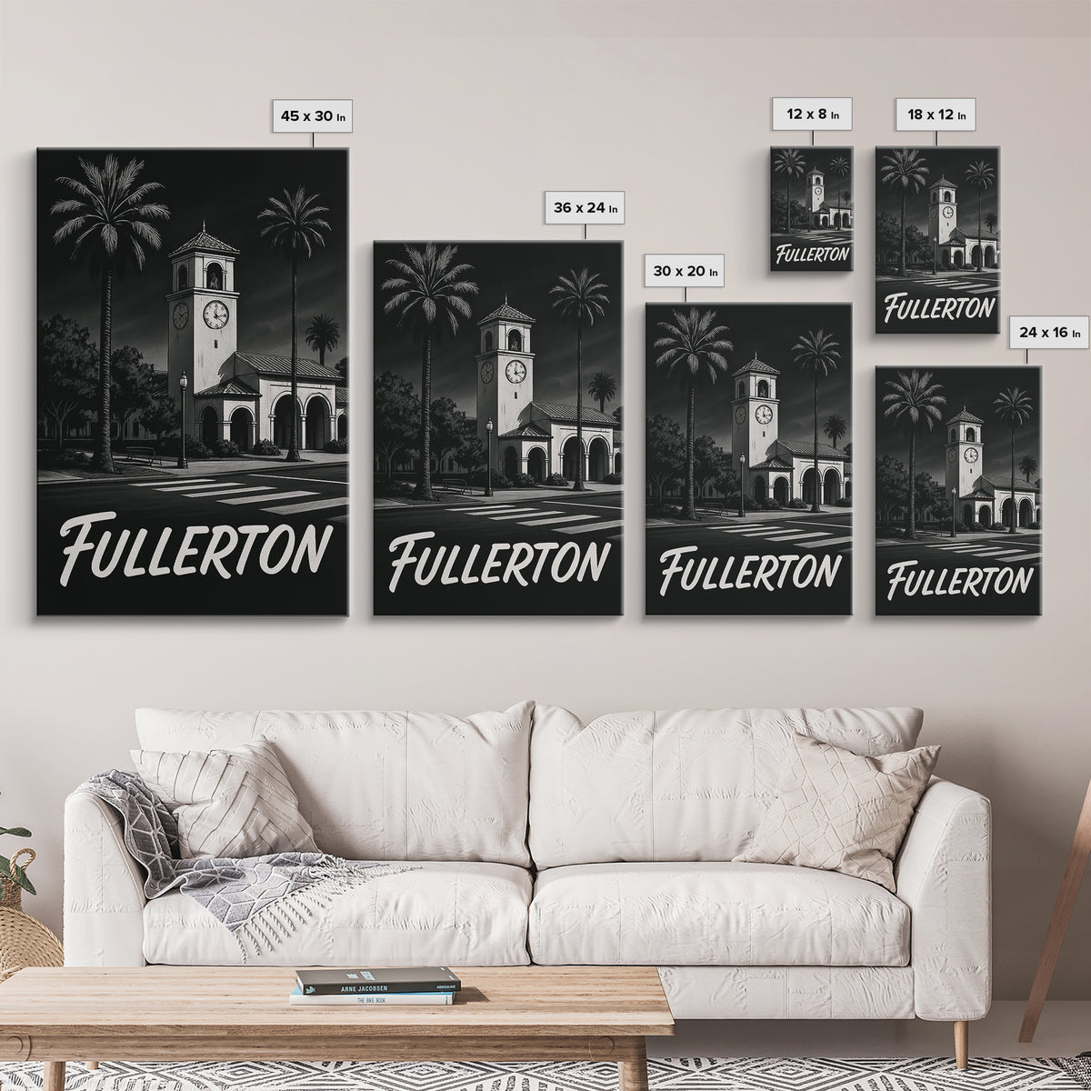 Fullerton California Travel Poster, Canvas Print, Black And White Travel Art, Fullerton Poster Print, Vintage Travel Print, Fine Art Print