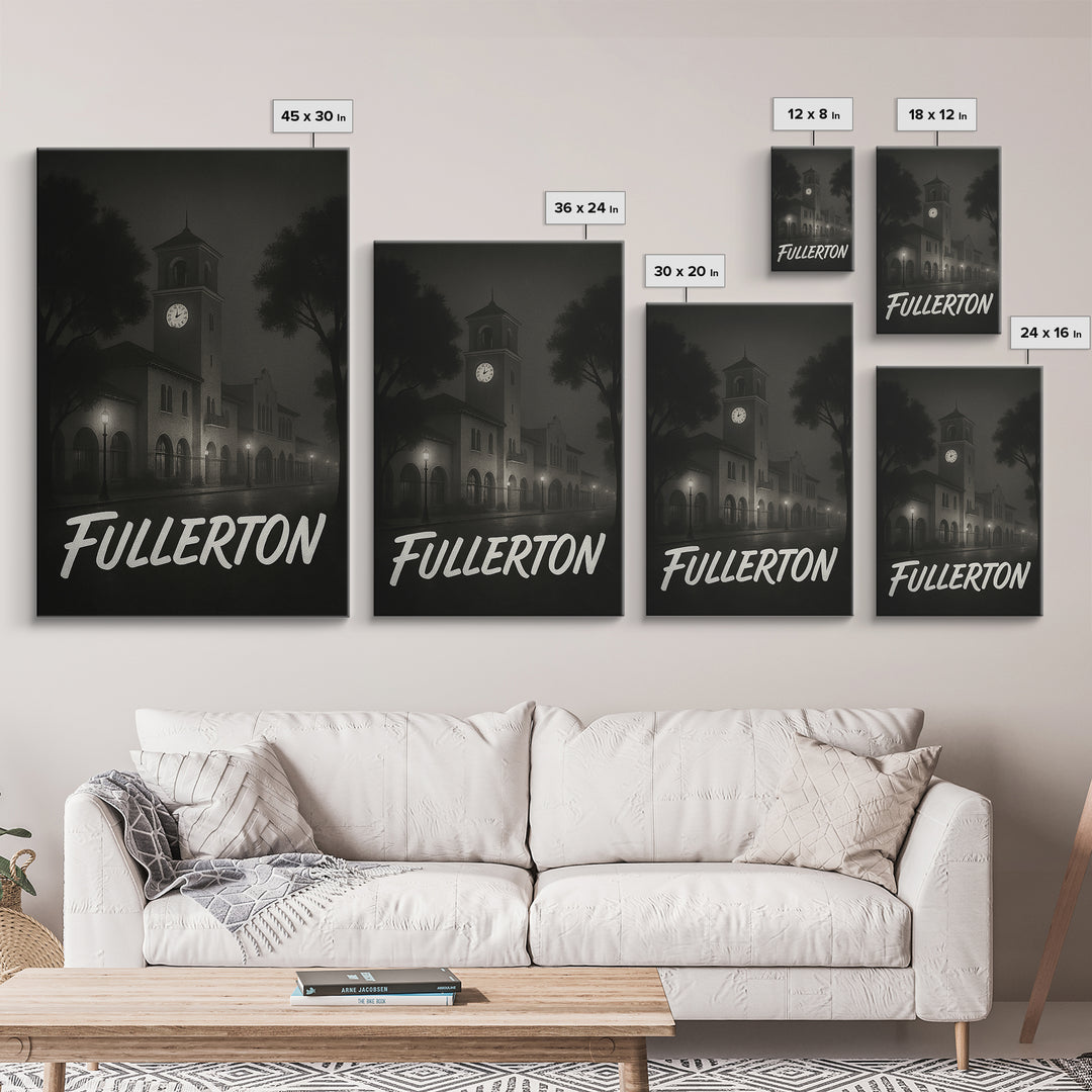 Fullerton Travel Poster, Framed Canvas Print, Dark Moody City Wall Art, Fullerton Wall Art, Eclectic Wall Decor, Modern Wall Decor