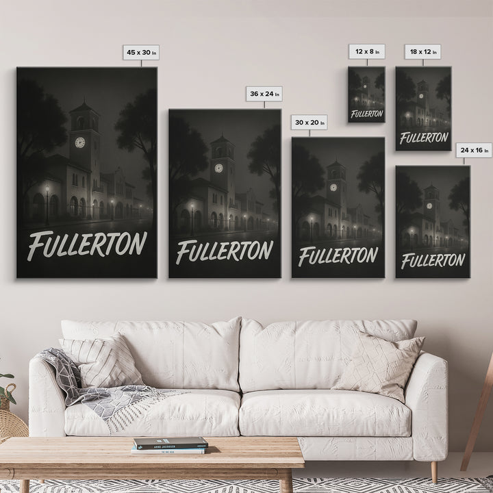 Fullerton Travel Poster, Framed Canvas Print, Dark Moody City Wall Art, Fullerton Wall Art, Eclectic Wall Decor, Modern Wall Decor