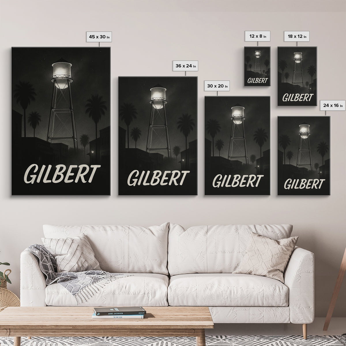 Gilbert Arizona Travel Poster, Framed Canvas Print, Black And White Travel Art, Gilbert Travel Art, Fine Art Print, Living Room Wall Art