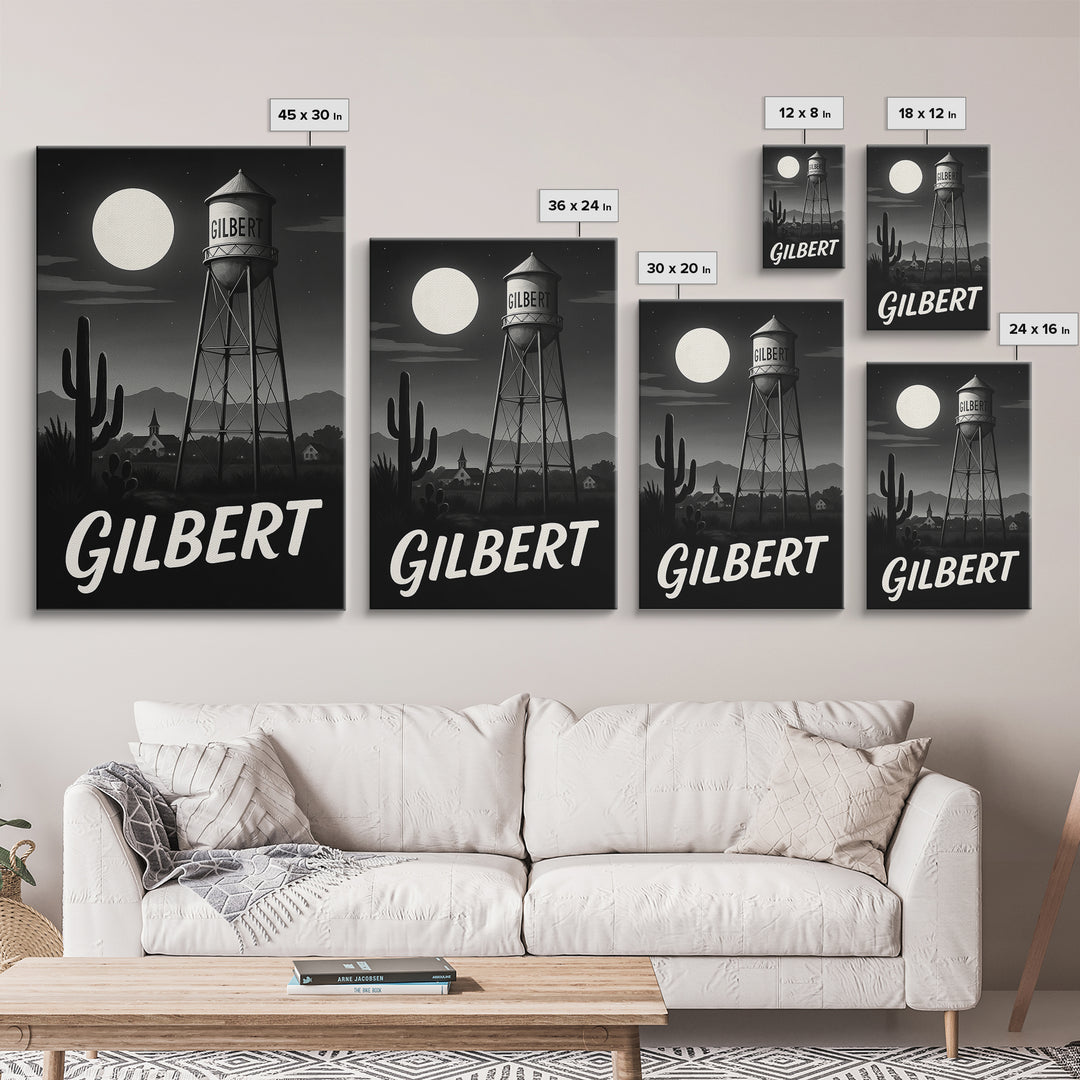 Gilbert Travel Poster, Canvas Print, Night Street Poster Art, Gilbert Travel Art, Eclectic Wall Decor, Fine Art Print, Wanderlust Decor