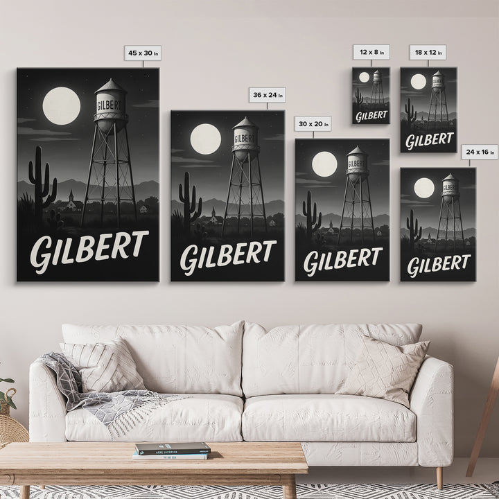 Gilbert Travel Poster, Canvas Print, Night Street Poster Art, Gilbert Travel Art, Eclectic Wall Decor, Fine Art Print, Wanderlust Decor
