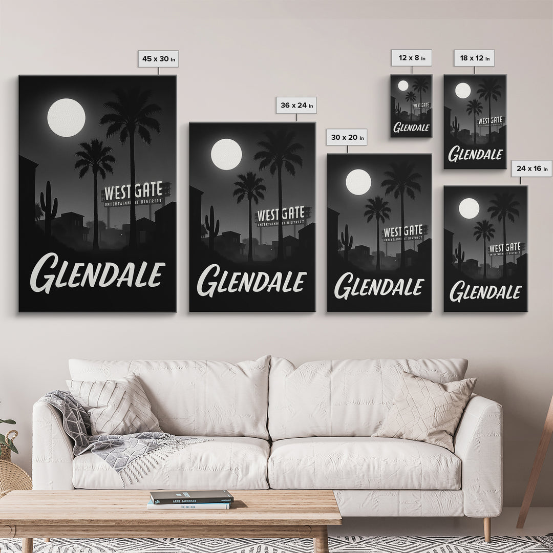 Glendale Travel Poster, Framed Canvas Print, Night Street Poster Art, Glendale City Art, Fine Art Print, Watercolor Skyline, Design 2