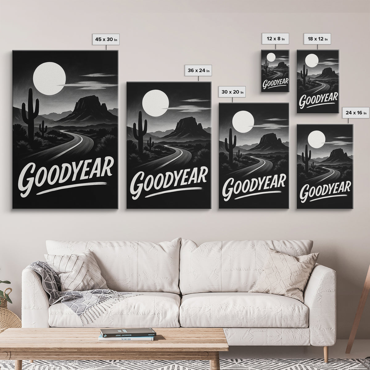Goodyear Travel Poster, Framed Canvas Print, Vintage Noir Poster Art, Goodyear Travel Art, Living Room Wall Art, Mid Century Wall Art