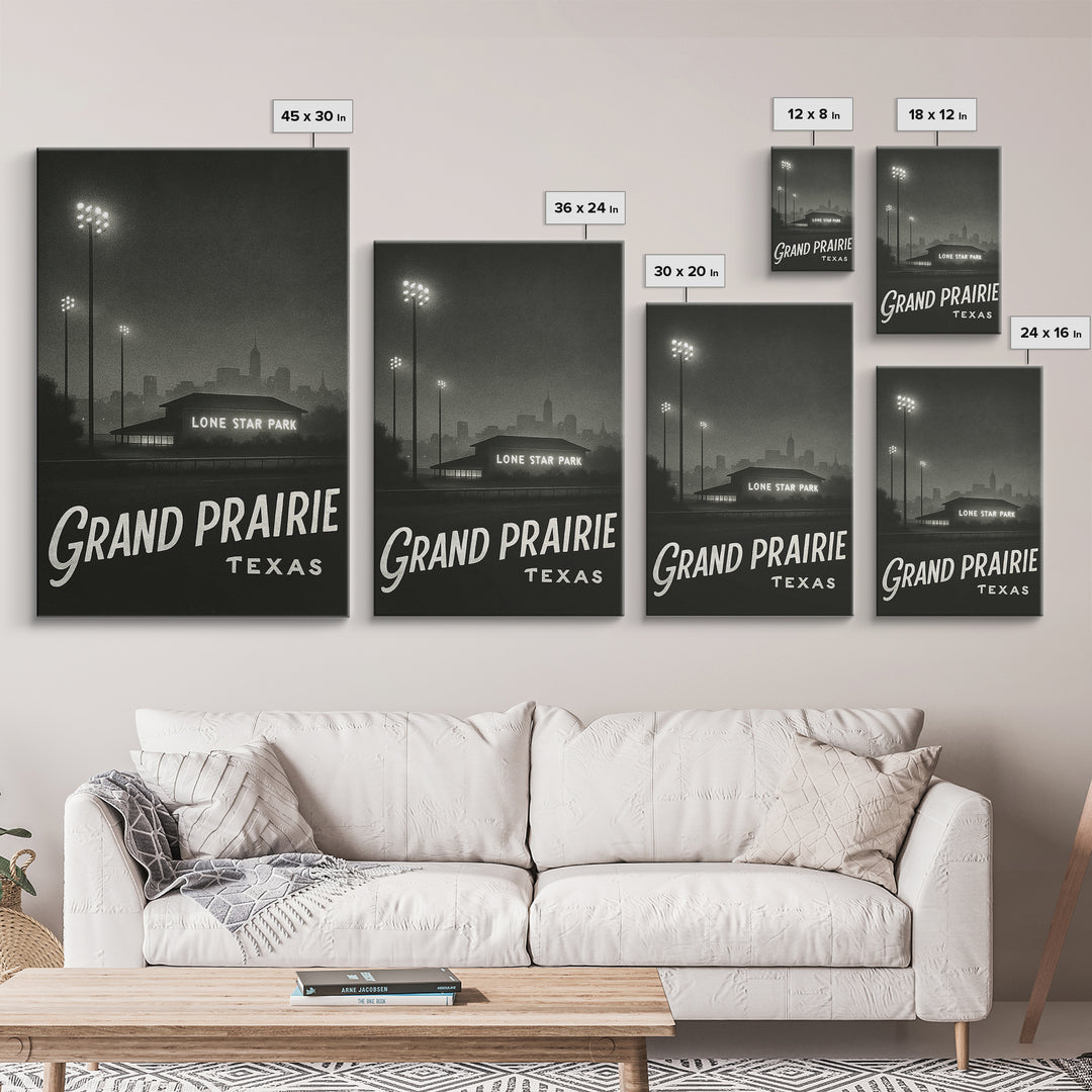 Grand Prairie Texas Travel Poster, Canvas Print, Dark Moody City Wall Art, Grand Prairie Wall Art, Vintage City Poster, Vintage City Art
