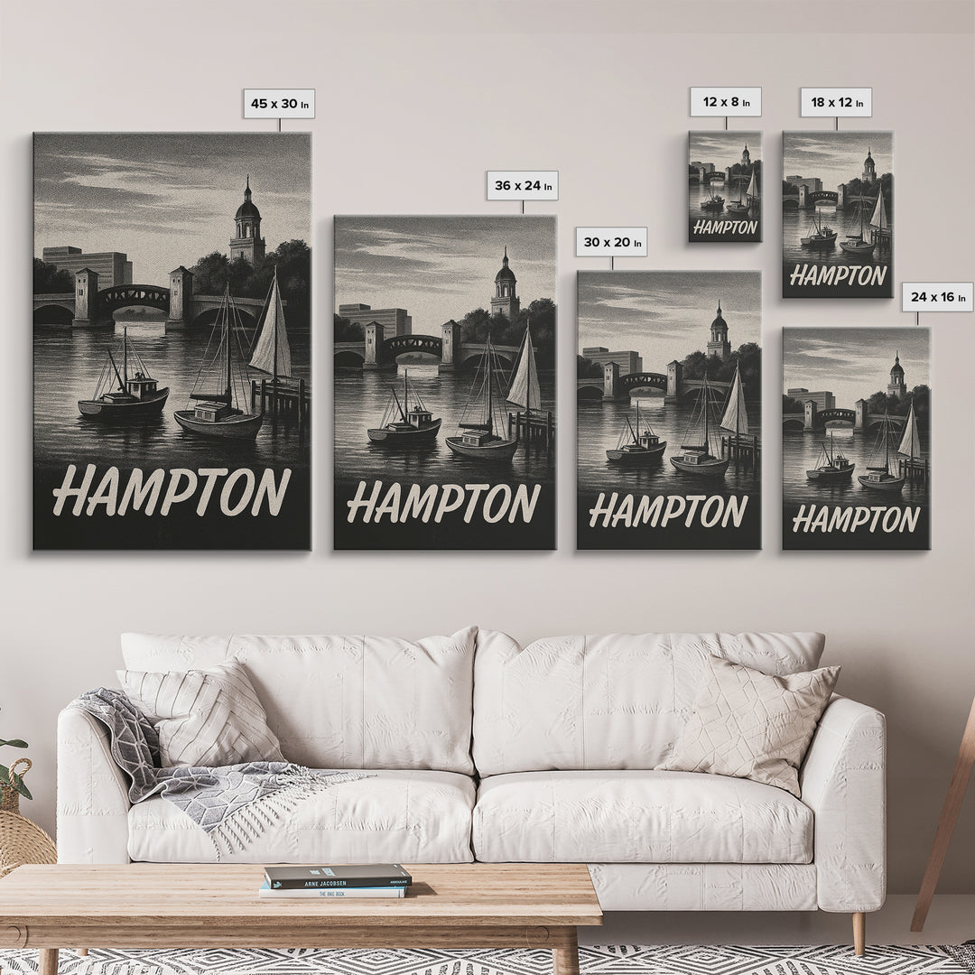 Hampton Travel Poster, Canvas Print, Night Street Poster Art, Hampton Poster Print, Travel Wall Art, City Art Print, Vintage Travel Art