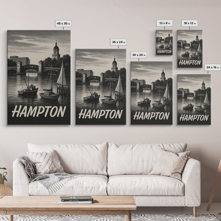 Hampton Travel Poster, Canvas Print, Night Street Poster Art, Hampton Poster Print, Travel Wall Art, City Art Print, Vintage Travel Art