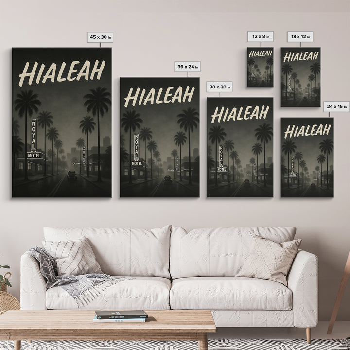 Hialeah Florida Travel Poster, Framed Canvas Print, Dark Moody City Wall Art, Hialeah Poster Print, Living Room Wall Art, Fine Art Print