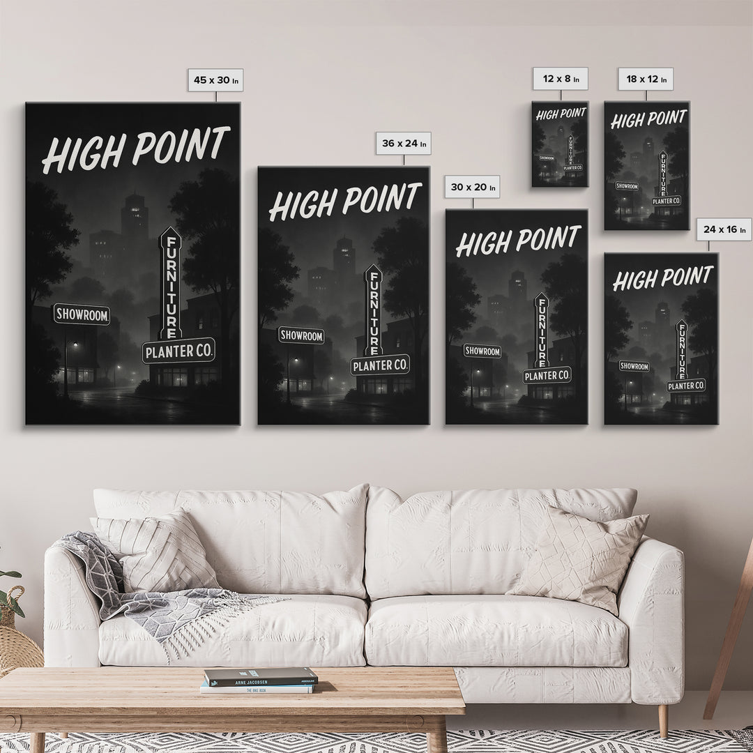 High Point North Carolina Travel Poster, Canvas Print, Night Street Poster Art, High Point Art Print, Gift For Travelers, Watercolor Skyline