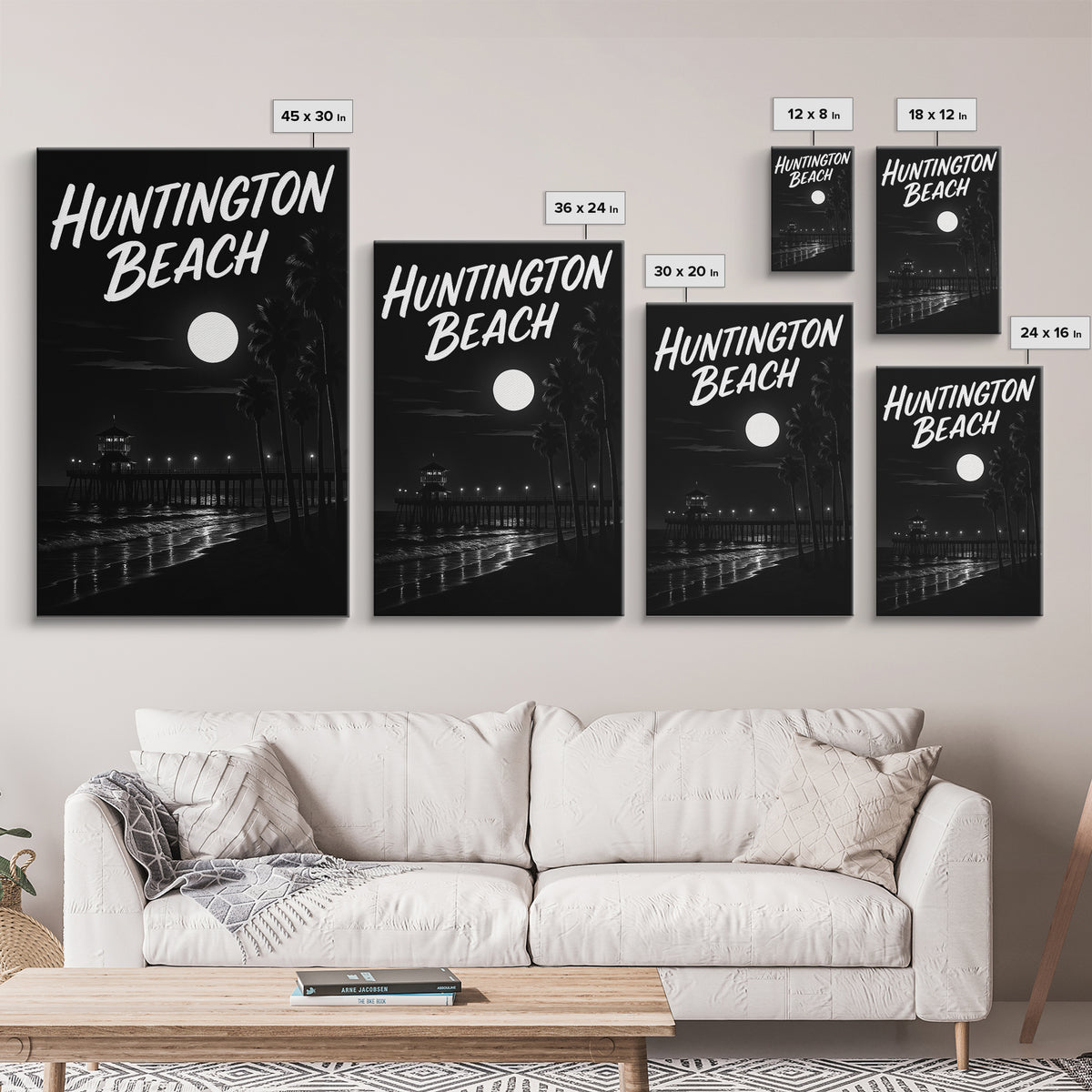 Huntington Beach Travel Poster, Canvas Print, Night Street Poster Art, Huntington Beach Wall Art, Modern Wall Decor, Fine Art Print
