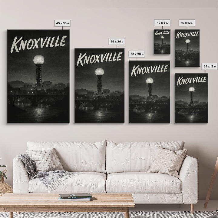 Knoxville Tennessee Travel Poster, Canvas Print, Black And White Travel Art, Knoxville Art Print, Travel Wall Art, Wall Decor, Landscape Art