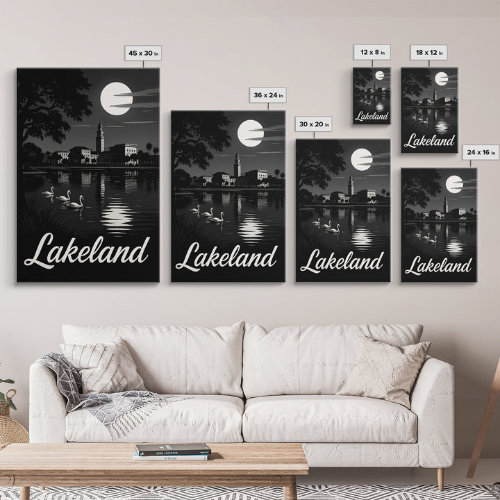 Lakeland Travel Poster, Canvas Print, Night Street Poster Art, Lakeland City Art, Travel Art Print, City Travel Prints, City Illustration