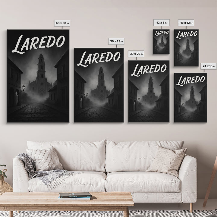 Laredo Texas Travel Poster, Framed Canvas Print, Night Street Poster Art, Laredo City Art, Modern Wall Decor, Fine Art Print, City Art Print