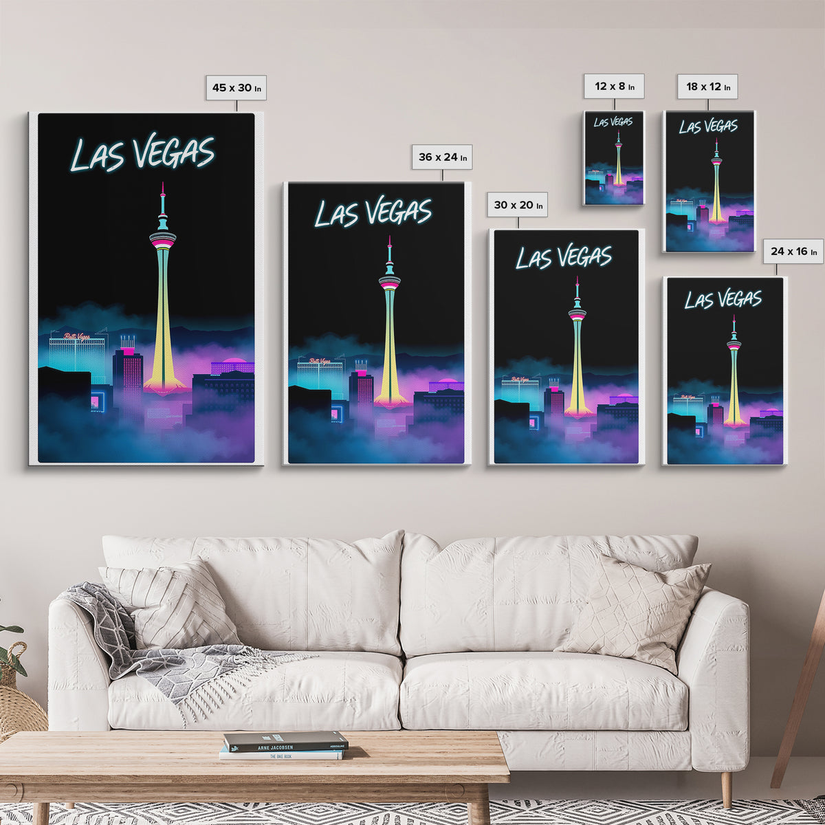 Las Vegas Travel Poster, Framed Canvas Print, Black And White Travel Art, Las Vegas Art Print, Eclectic Wall Decor, Travel Poster Art