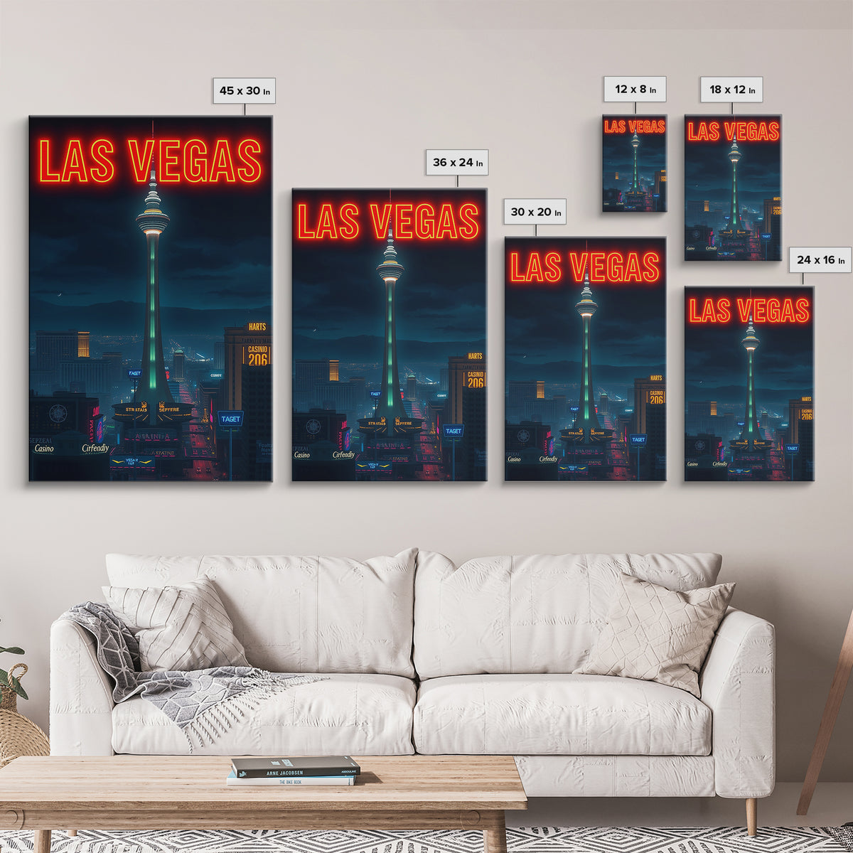 Las Vegas Travel Poster, Framed Canvas Print, Black And White Travel Art, Las Vegas Poster Print, Gift For Travelers, Travel Wall Art