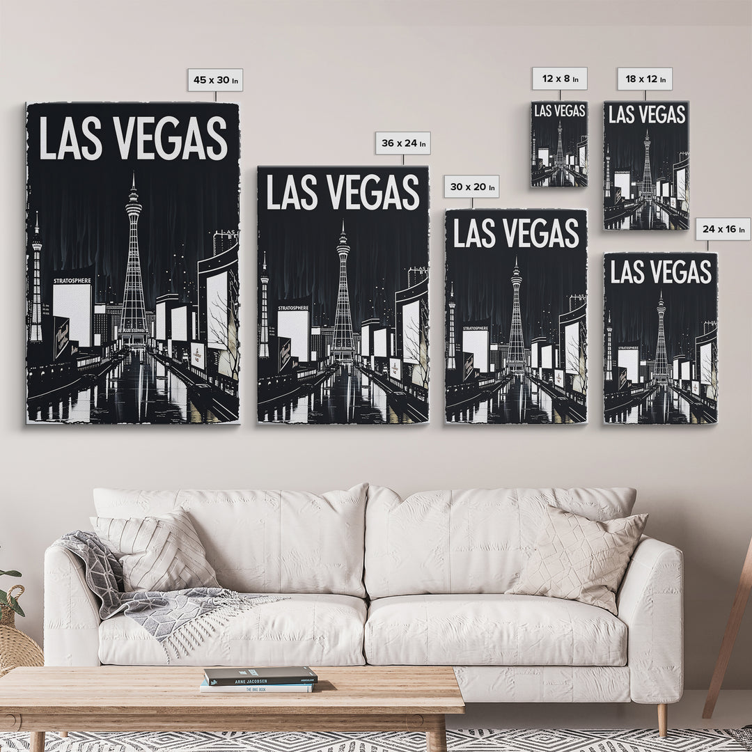 Las Vegas Travel Poster, Canvas Print, Dark Moody City Wall Art, Las Vegas Wall Art, Travel Poster Art, Travel Poster Set, Wanderlust Decor