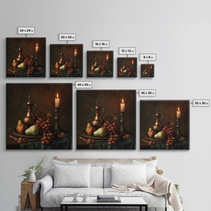 Classical Fruit Still Life Framed Canvas Print, Dining Room Art, 3 Piece Wall Art, Dining Room Decor, Fine Art, Dining, DRA-1x1-1