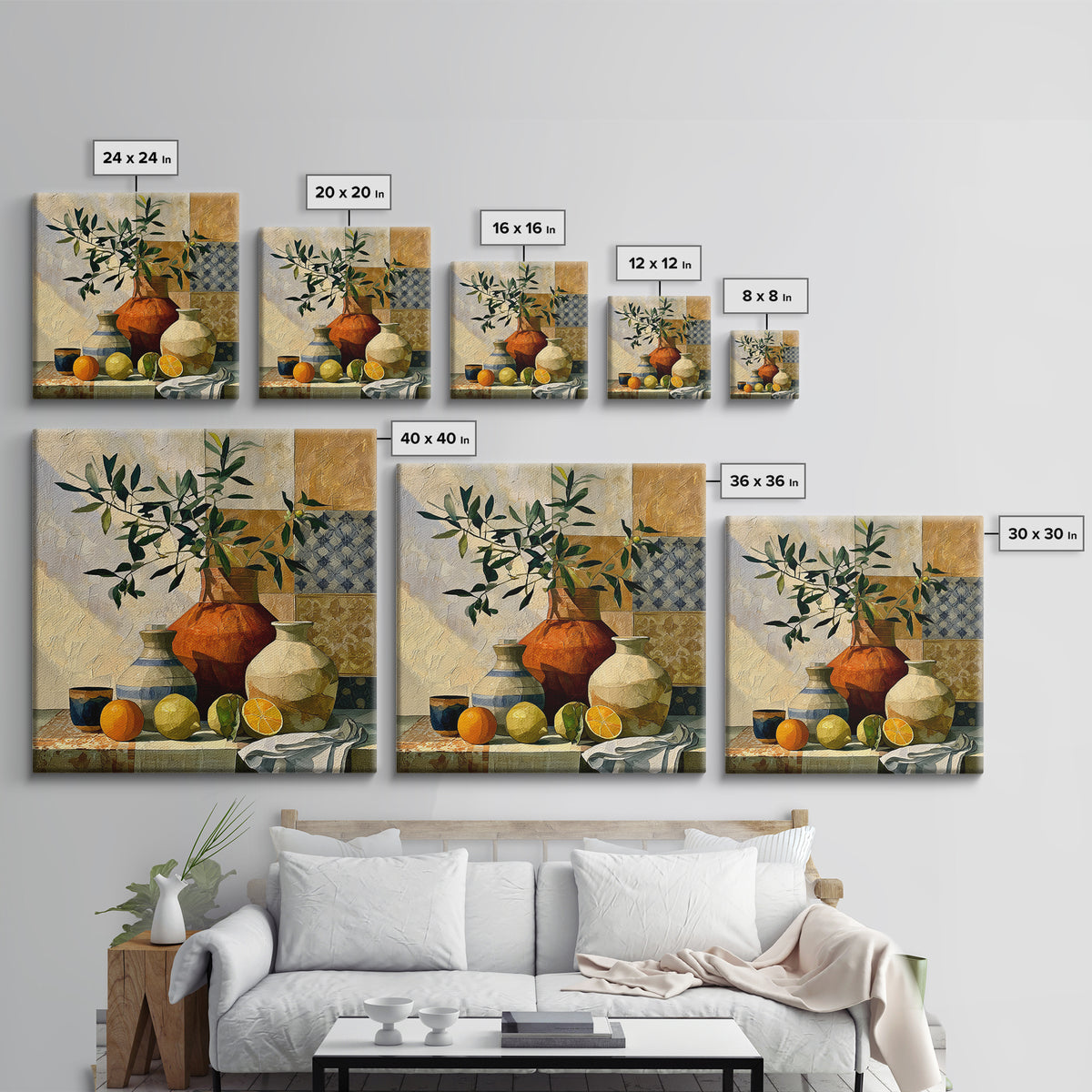 Mediterranean Olive Branch and Citrus Arrangement Framed Canvas Print, Dining Room Art, Print, Dining Room Decor, Oil Painting, DRA-1x1-12