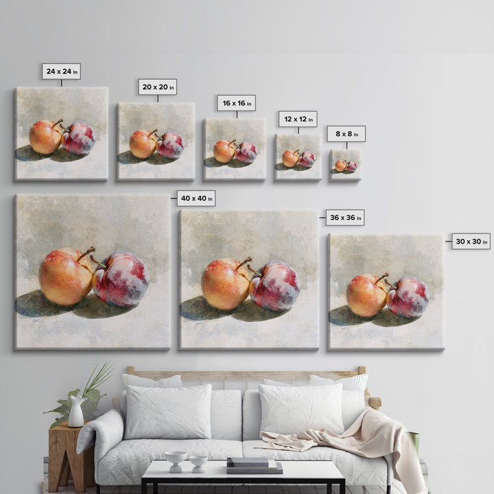Peach and Plum Still Life Canvas Print, Dining Room Art, Large Wall Art, Dining Room Decor, Dining, Watercolor Painting, DRA-1x1-20