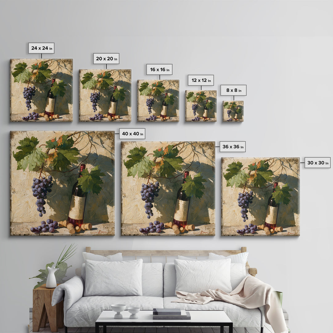 Botanical Grapevine with Leaves and Fruit Canvas Print, Dining Room Art, Bedroom Wall Art, Dining Room Decor, Dining, DRA-1x1-21
