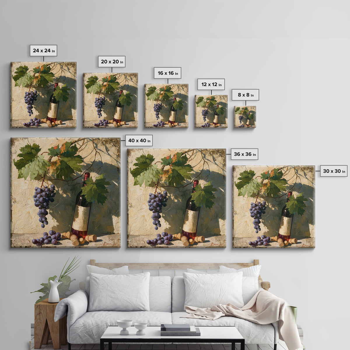 Botanical Grapevine with Leaves and Fruit Canvas Print, Dining Room Art, Bedroom Wall Art, Dining Room Decor, Dining, DRA-1x1-21