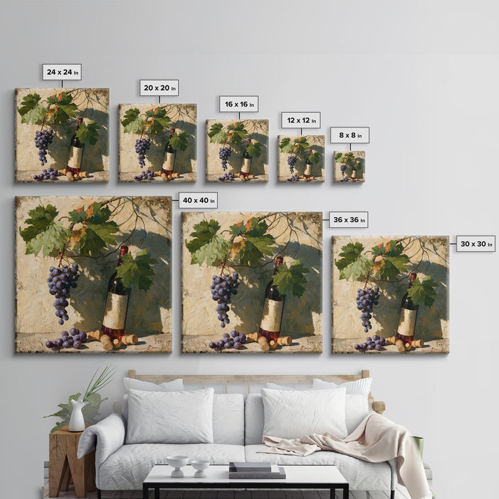 Botanical Grapevine with Leaves and Fruit Canvas Print, Dining Room Art, Bedroom Wall Art, Dining Room Decor, Dining, DRA-1x1-21