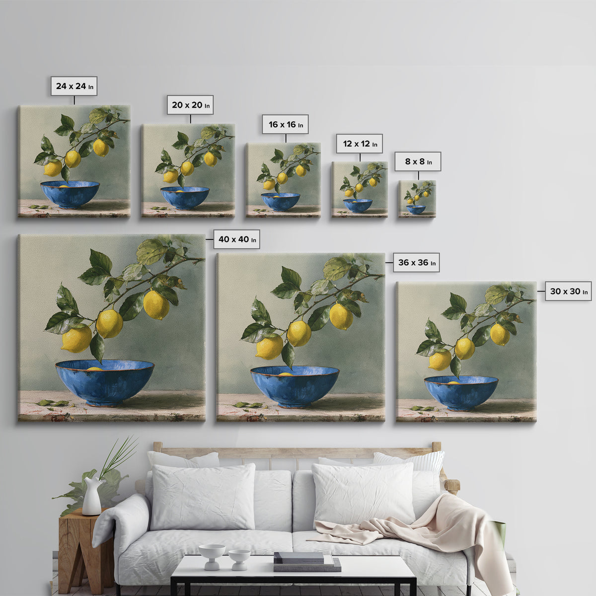Italian Lemon Branch Framed Canvas Print, Dining Room Art, Trendy Wall Art, Dining Room Decor, Fine Art, Dining, DRA-1x1-29
