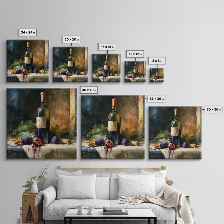 Wine Bottle and Figs on a Linen Canvas Print, Dining Room Art, Canvas Art, Dining Room Decor, Dining, Bedroom Wall Art, DRA-1x1-3