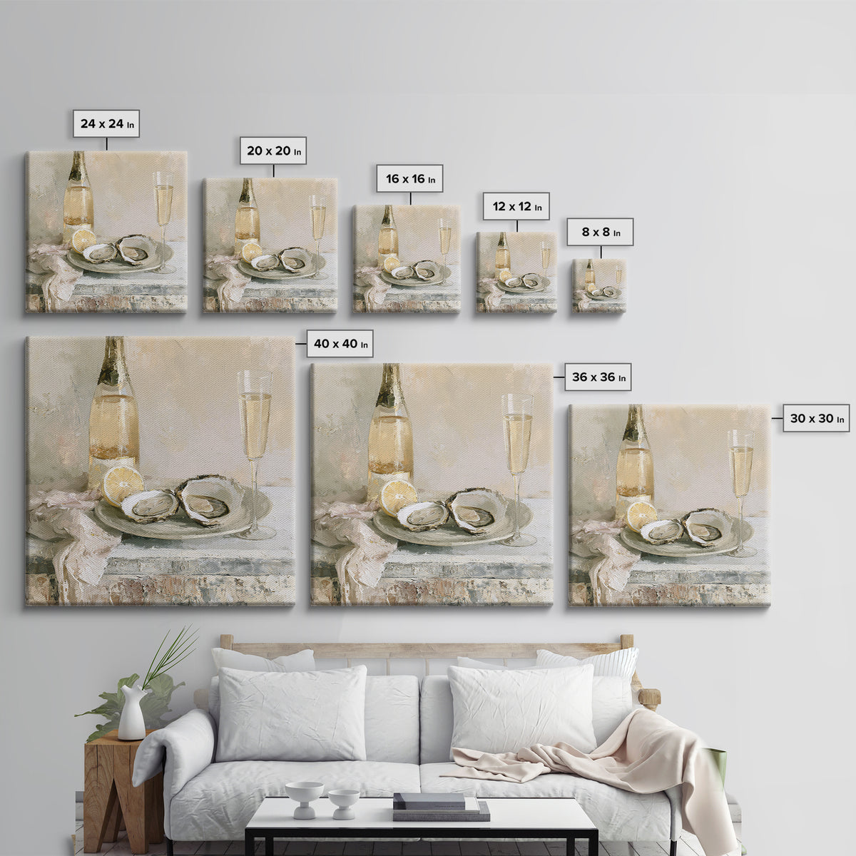 Elegant Oyster and Champagne Still Life Canvas Print, Dining Room Art, Kitchen Art, Dining Room Decor, Fine Art, Dining, DRA-1x1-31