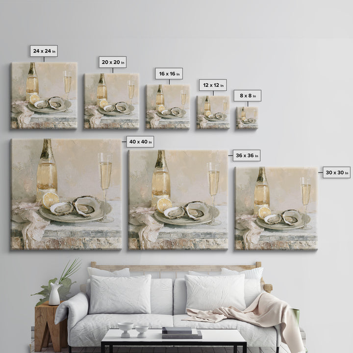Elegant Oyster and Champagne Still Life Canvas Print, Dining Room Art, Kitchen Art, Dining Room Decor, Fine Art, Dining, DRA-1x1-31