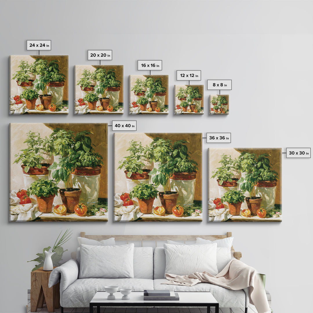 Modern Kitchen Herbs Framed Canvas Print, Dining Room Art, Food Art, Dining Room Decor, Abstract Art, Dining, Textured Painting, DRA-1x1-33