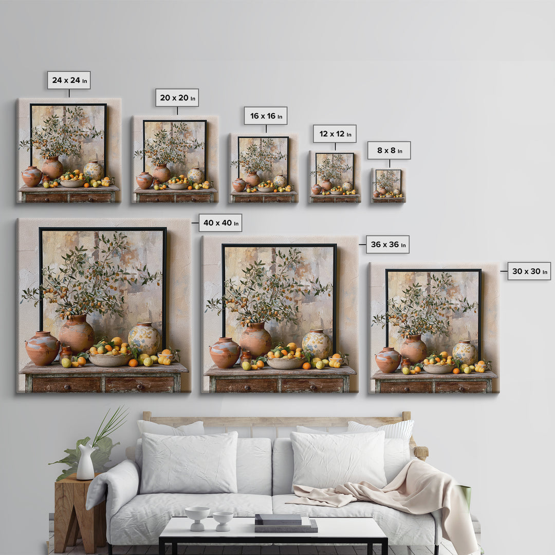 Mediterranean Olive Branch and Citrus Arrangement Canvas Print, Dining Room Art, Bedroom Decor, Dining Room Decor, Dining, DRA-1x1-36