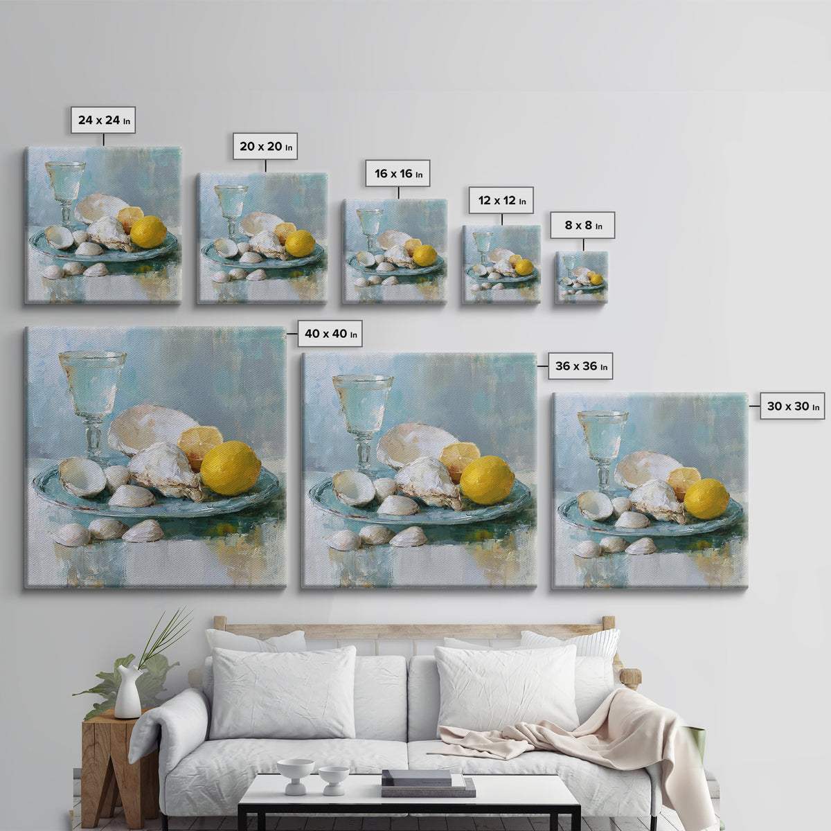 Shellfish and Lemon Still Life Framed Canvas Print, Dining Room Art, Luxury Decor, Dining Room Decor, Fine Art, Dining, DRA-1x1-40