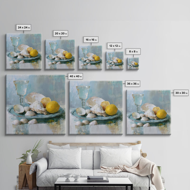 Shellfish and Lemon Still Life Framed Canvas Print, Dining Room Art, Luxury Decor, Dining Room Decor, Fine Art, Dining, DRA-1x1-40