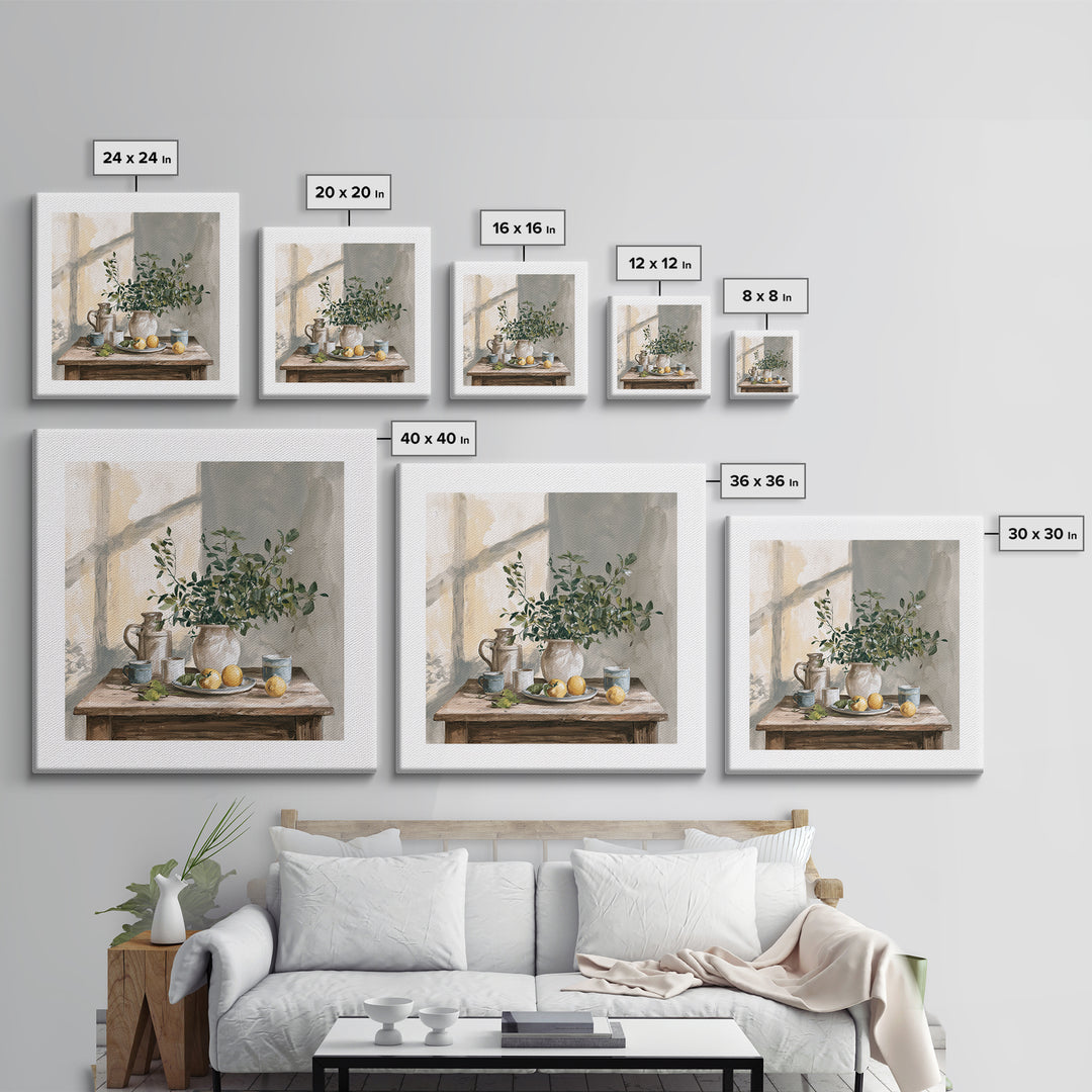 Sunlit Farmhouse Table Objects Without Room View Canvas Print, Dining Room Art, Coastal Wall Art, Dining Room Decor, Dining, DRA-1x1-41