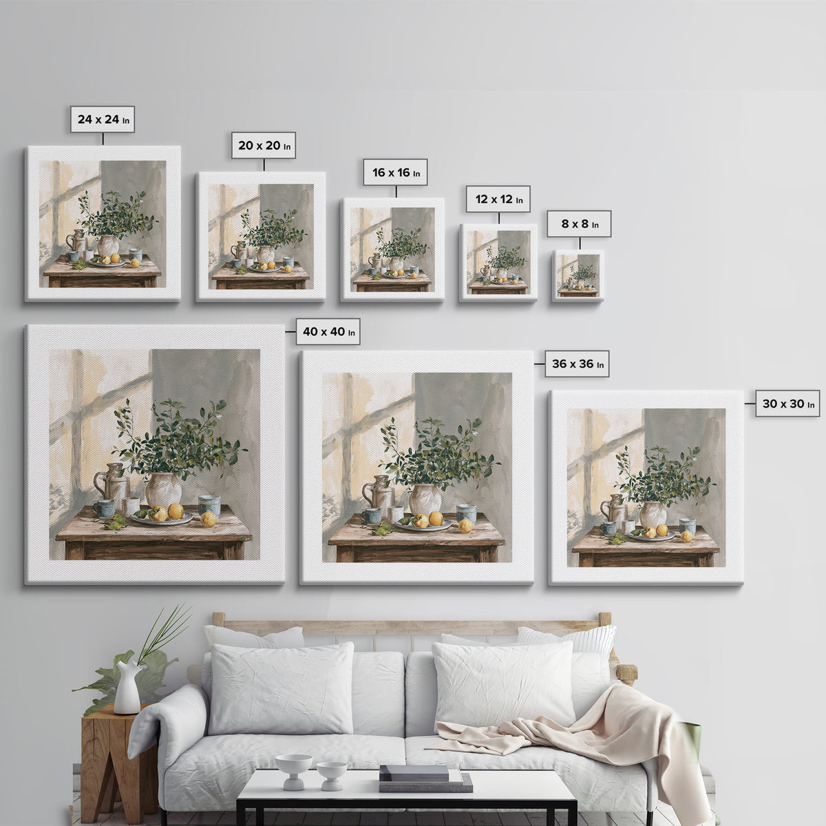 Sunlit Farmhouse Table Objects Without Room View Canvas Print, Dining Room Art, Coastal Wall Art, Dining Room Decor, Dining, DRA-1x1-41