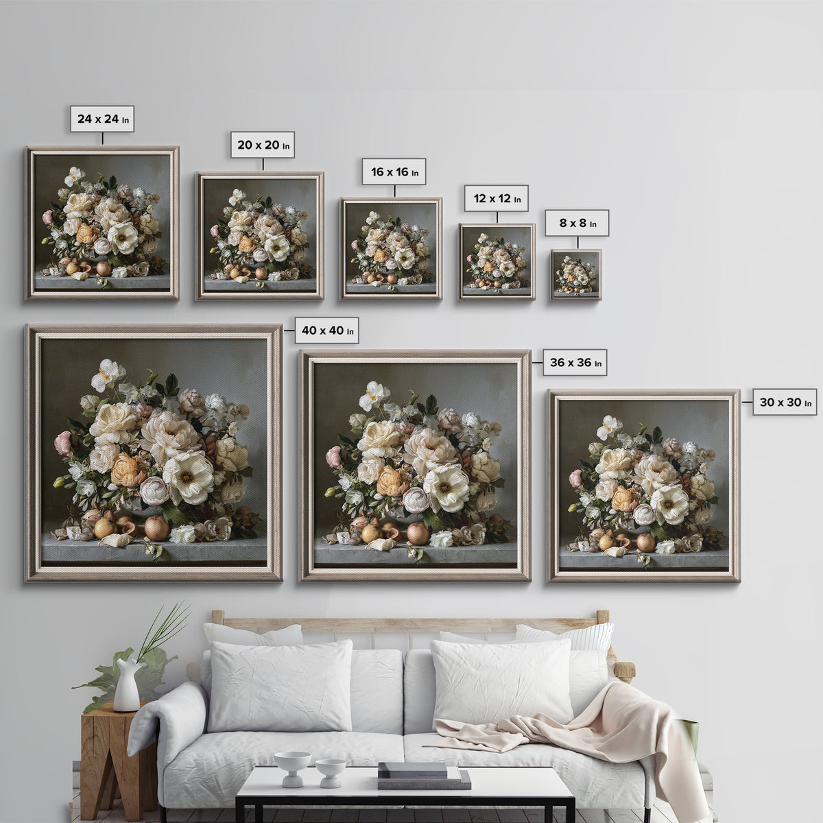 Classic Dutch Feast Arrangement Framed Canvas Print, Dining Room Art, Watercolor Painting, Dining Room Decor, Oil Painting, DRA-1x1-43