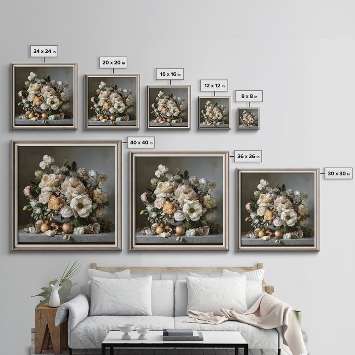 Classic Dutch Feast Arrangement Framed Canvas Print, Dining Room Art, Watercolor Painting, Dining Room Decor, Oil Painting, DRA-1x1-43