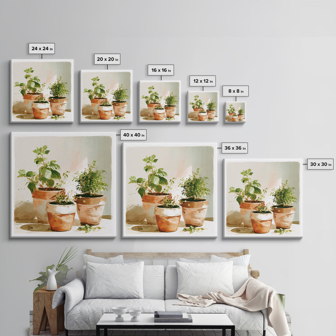 Modern Kitchen Herbs Framed Canvas Print, Dining Room Art, Food Art, Dining Room Decor, Abstract Art, Dining, Textured Painting, DRA-1x1-57